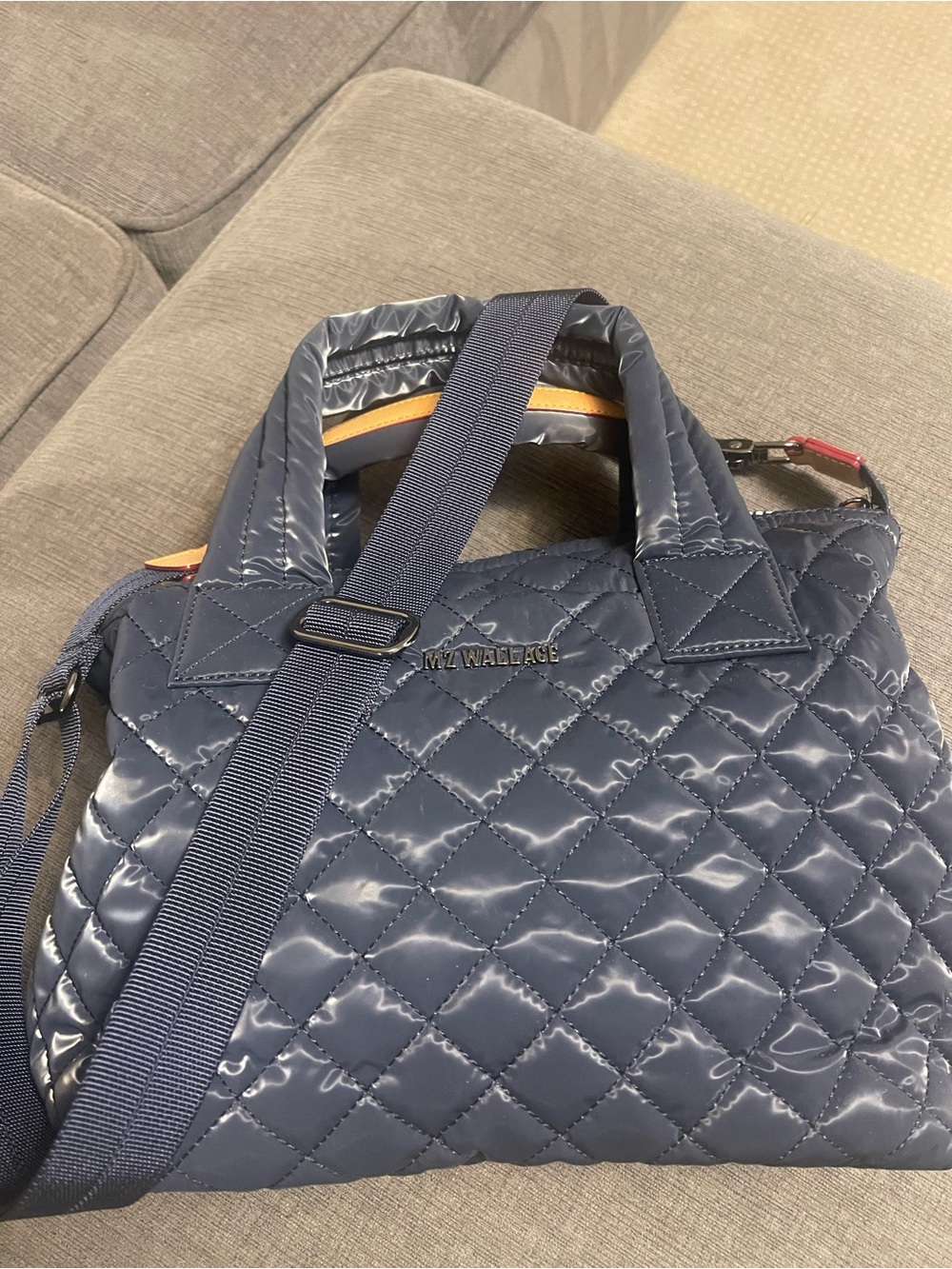 MZ Wallace Quilted Sutton Small Navy Patent Tote with Leather Trim New WOut Tags - Picture 4 of 10